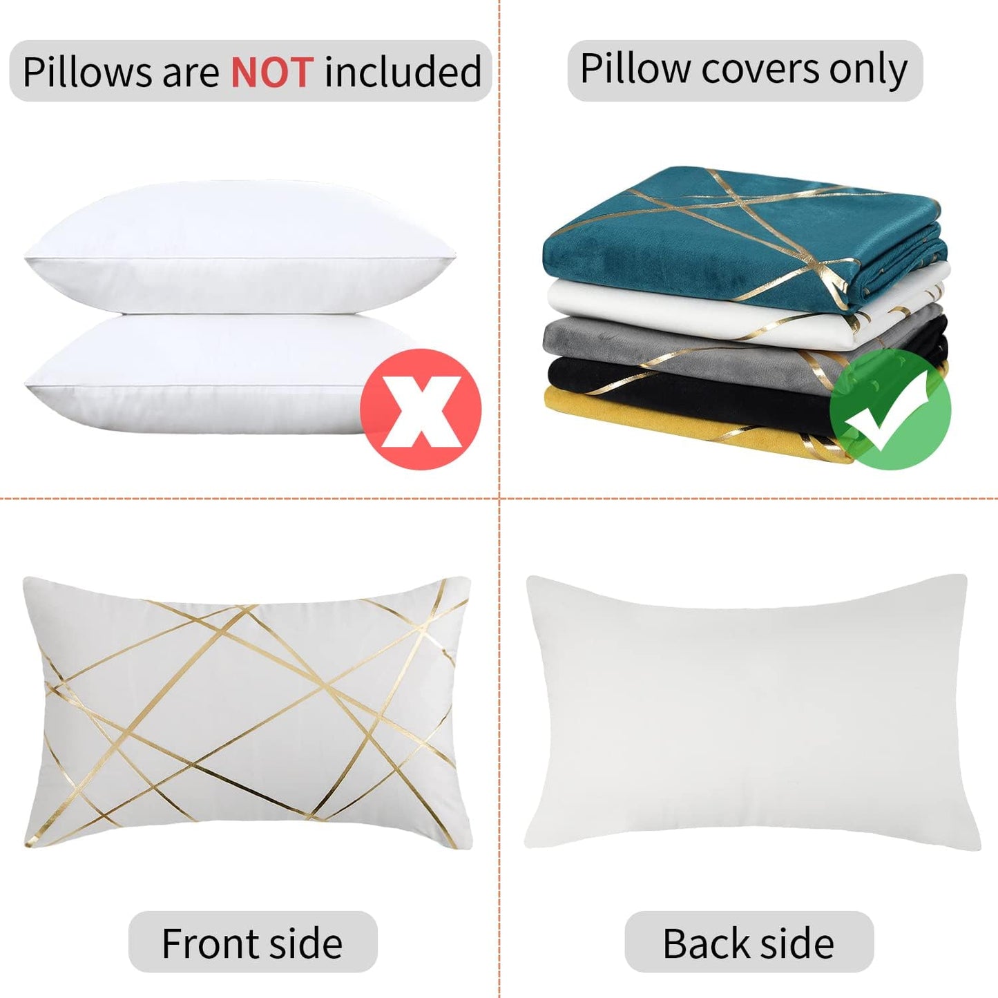 Velvet Cushion Covers 30 x 50 cm Gilded Throw Pillow Covers