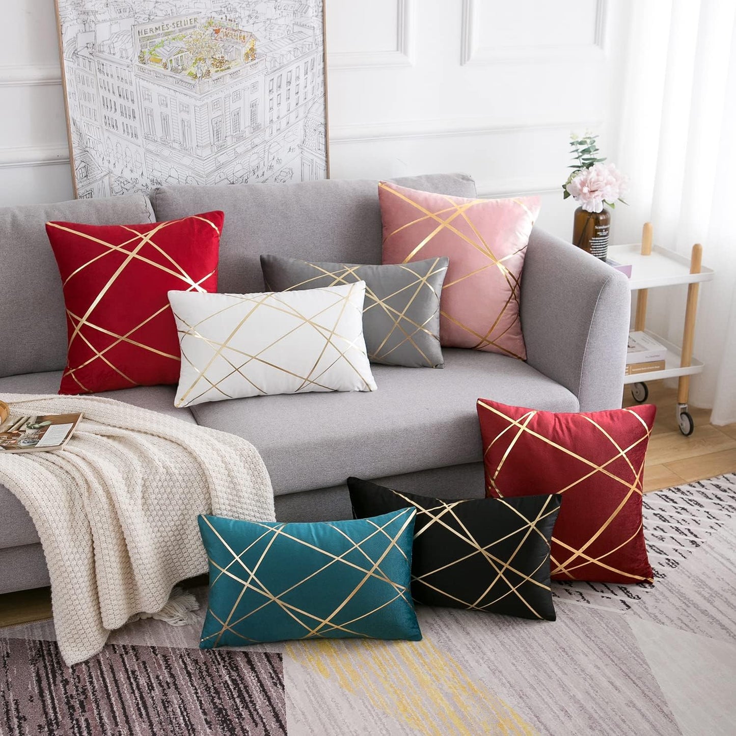 Velvet Cushion Covers 30 x 50 cm Gilded Throw Pillow Covers